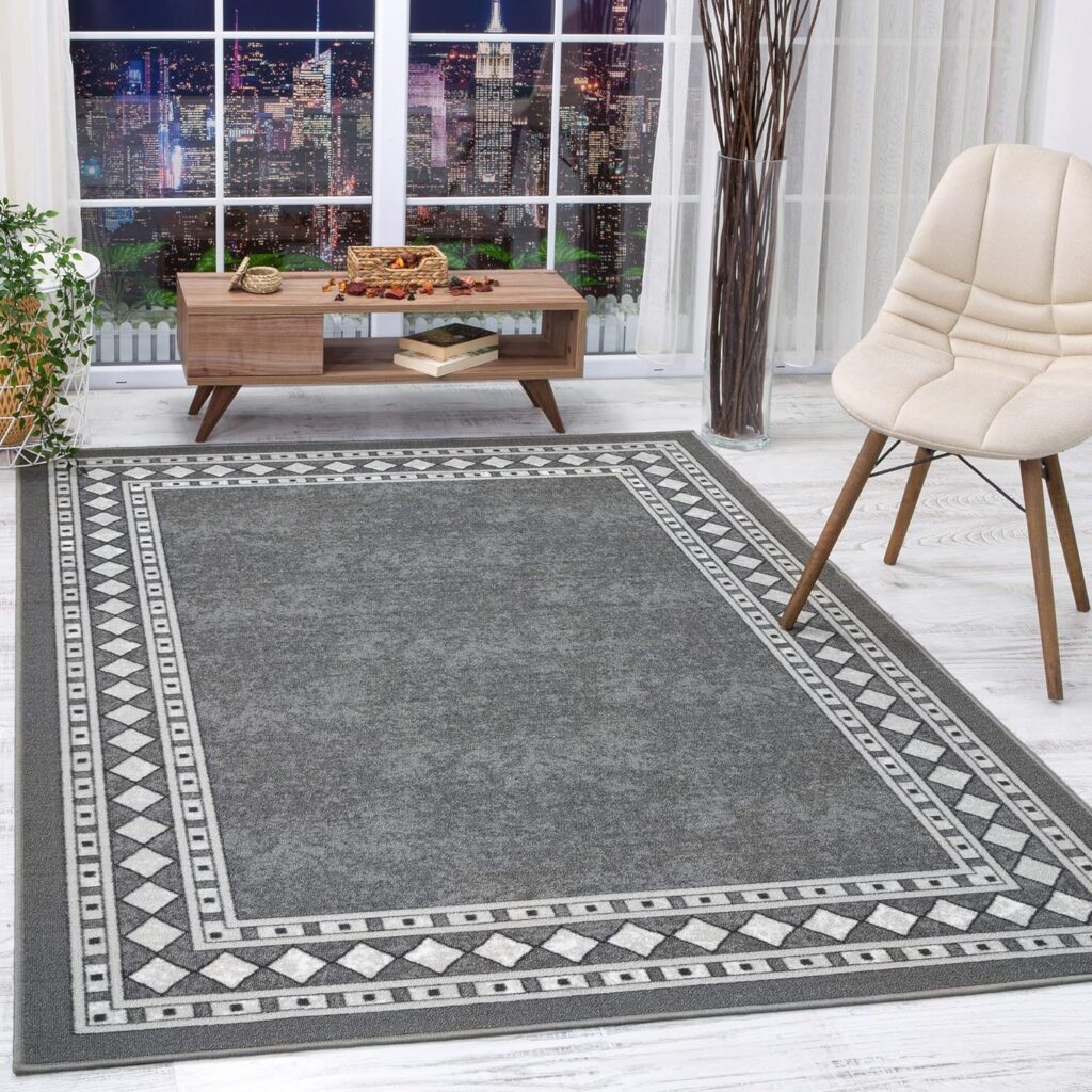 Grey color stain resistant area rug for indoor