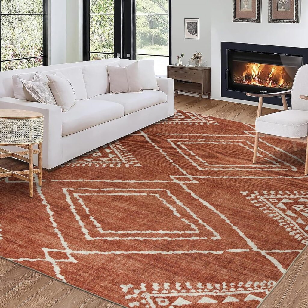 Rust orange color stain resistance area rug